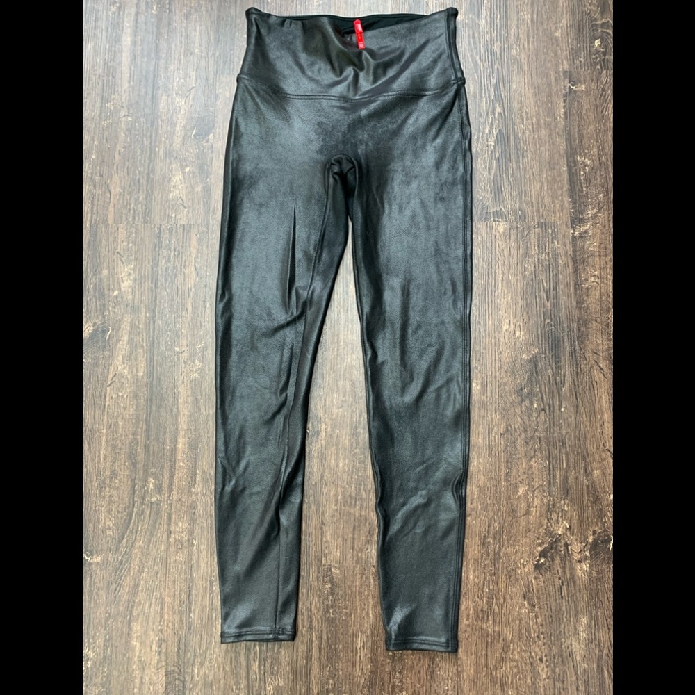 SPANX black faux leather leggings large